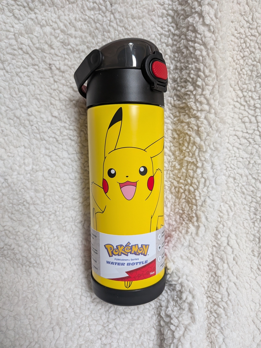 Thermos Yellow Pikachu Stainless Steel Water Bottle with Black Lid